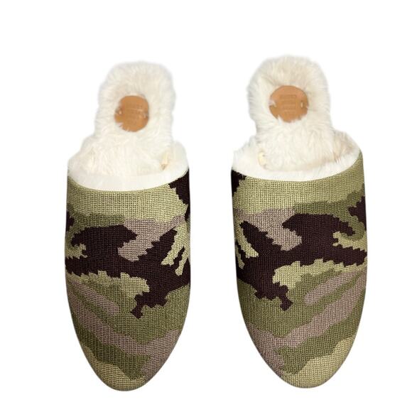 Anthropologie Far Away From Close Women’s Preston Camo Slippers Sz M/L Faux Fur - Picture 2 of 10